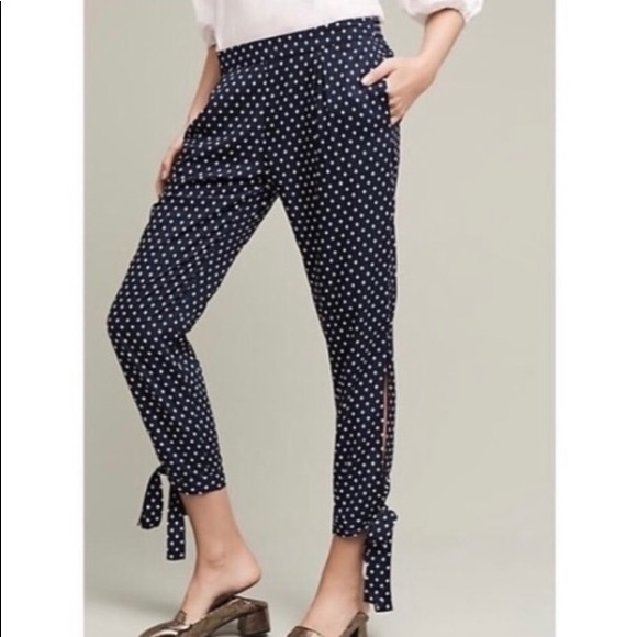 Anthro Diamond Dot Saturday Pants Navy/White - Picture 1 of 5